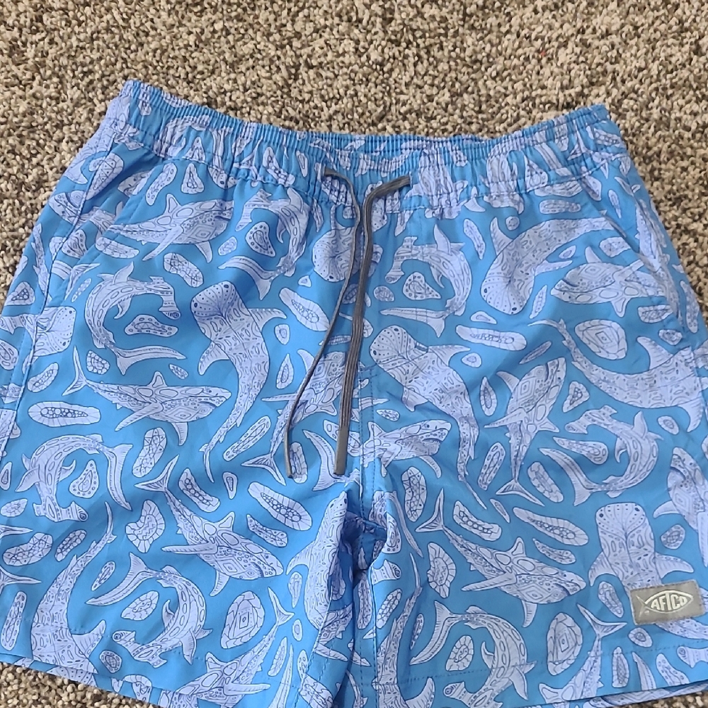 AFTCO Boys Light Blue Patterned Swim Shorts
